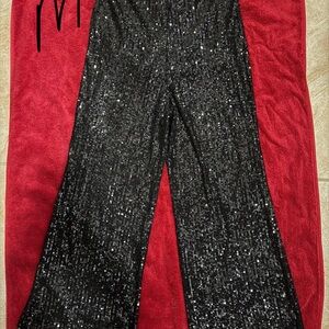 Black Sequin Wide-Leg Pants
